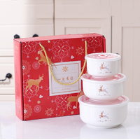 Coffret cadeau d'accessoires de cuisine colorés et abordables, ensemble de 3 bols de rangement en céramique de porcelaine peints à la main avec couvercle pour fruits et aliments