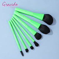 Gracedo 7pcs Set Kuas Makeup Wajah Hitam untuk Menyamarkan Noda dengan Gagang Kayu Hijau, Logo Kustom, Label Pribadi, Kosmetik Profesional Vegan