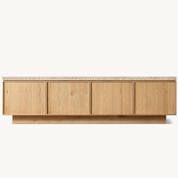 Ensemble de meubles de salon de style américain de luxe, meuble TV en bois massif de chêne, plateau en marbre, console multimédia à 4 portes