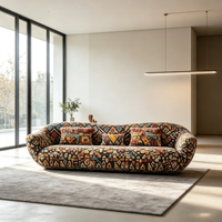 Ensemble de canapés incurvés et arrondis, style bohème, motif géométrique ethnique, tissu rembourré, coussins assortis, style loft, canapé spacieux pour salon