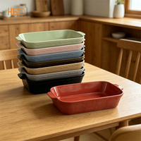 Casserole rectangulaire en céramique à texture gaufrée multicolore, résistante à la chaleur, avec double poignée, pour four, cuisson au four, desserts et plats de cuisson