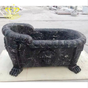 Statue moderne en marbre noir tête de lion égouttoir de baignoire autoportant pour salle de bain hôtel cuisine villa parc robinet inclus - Product Image 1