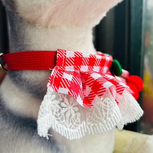 <b>Cute</b> Lace Pet <b>Collar</b> Red Checkered Cherry Design Small Medium Dogs <b>Cats</b> - Product Image 3