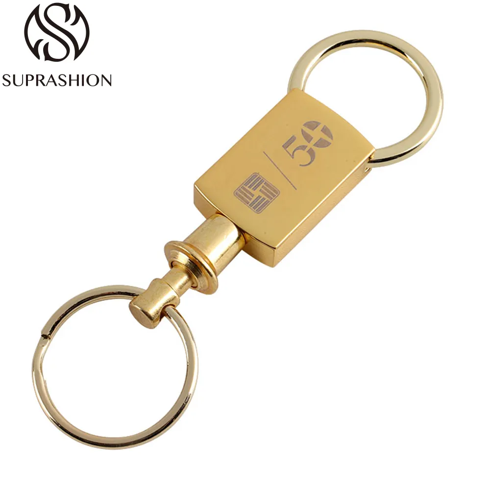 Porte-clés en métal à tirette en or avec logo personnalisé de vente chaude