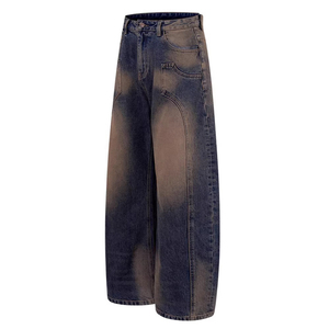 Nuevo Modelo de Jeans Curvos Desestructurados con Corte Segmentado - Estilo Masculino de Pierna Ancha, Holgado, con Lavado Degradado y Efecto Desgastado, Estilo Urbano - Product Image 4