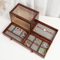 Boîte à bijoux en bois avec couvercle en verre pour cadeaux de Noël, organiseur de bijoux à 3 niveaux avec 3 tiroirs pour colliers, bagues, montres