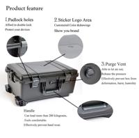 Boîte à outils à roulettes étanche IP67 - Valise rigide en plastique sécurisée avec fermoirs verrouillables pour outils industriels