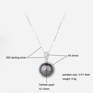 สร้อยคอไข่มุกแท้ทรงเรโทร ขนาด 12-13 มม. คุณภาพ 4AAAA สีดำ ไข่มุกตาฮิติ น้ำทะเล สำหรับผู้หญิง พร้อมจี้เงินแท้ 925 - Product Image 4