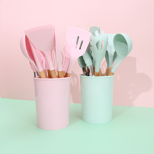 Hot Sale 11 Pcs +Barrel Food Grade Silicone Kitchen Accessories Tool Heat Resistance <b>Baking</b> Cookware Wooden Cooking Utensils <b>Set</b> - Product Image 2