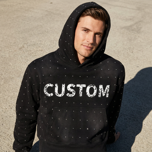 Custom Diamond <b>Rhinestone</b> <b>Jacket</b> Man Streetwear Vintage Oversized Baggy Applique Patch Zip Acid Wash Hoodie Breathable - Product Image 1