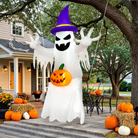Citrouille géante gonflable d'Halloween avec squelette et fantôme, décoration de jardin gonflable de 1,80 m avec LED intégrées pour fête effrayante