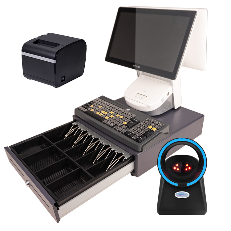 Desktop all in one pos machine With Thermal Printer offline billing terminal dual screen touch windows 11 pos system