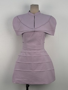 In-stock dresses A design and elegant sheath dress featuring pleated cape with <strong>spaghetti</strong> <strong>strap</strong> women short party dress - Product Image 4
