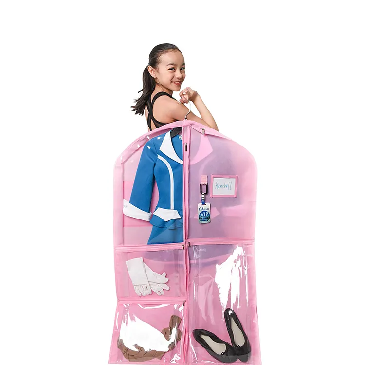 Side Zip Waterproof Hanging Clothes Kid Uniform Dress Gusseted Garment Bag for Dance Costumes