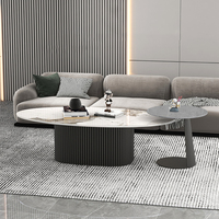 Table basse ovale pour salon, table basse moderne en pierre frittée blanche, tables de café