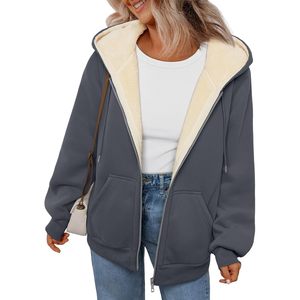 Chaquetas forradas de lana con capucha y cremallera XS para mujer a la moda Abrigos de invierno de manga larga y sudaderas de otoño Ropa de abrigo - Product Image 1