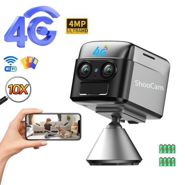 Dual-Lens Mini Home Security IP Camera 4MP Mini 4G Motion Detector Alert Portable CMOS Sensor H.265 OEM Customizable