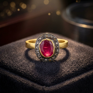 Vintage Women's Yellow Gold Plated <b>Silver</b> Ruby Pave Setting Engagement <b>Ring</b> - Product Image 2