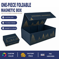 Boîte rigide magnétique bleu marine personnalisée avec logo en feuille d'or pour emballage cadeau de luxe
