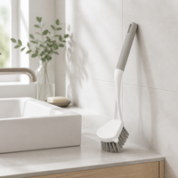 Brosse de nettoyage efficace à long manche avec tête triangulaire, brosse de récurage ergonomique pour cuisine, salle de bain, carrelage et joints