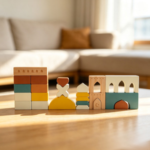 Set di Blocchi di Costruzione in <span class=keywords><strong>Legno</strong></span> Stile Nordico per Moschea, Architettura Islamica con Minareto e Luna Crescente, Regalo per Ramadan ed Eid, Gioco Educativo <span class=keywords><strong>Montessori</strong></span> - Product Image 2