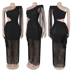 Viviblook Z523DS01 vestidos casuales 2025 verano 2025 nuevo vestido asimétrico de un hombro con borlas para mujer - Product Image 5