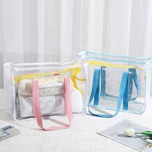 กระเป๋าถือใหม่สำหรับผู้หญิง PVC โปร่งใส กระเป๋าเก็บของสำหรับเดินทาง พกพาสะดวก ใช้ได้กับกิจกรรมกลางแจ้ง ว่ายน้ำ กันน้ำ กระเป๋าหิ้วชายหาด - Product Image 2