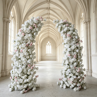 A-2044 Arche florale artificielle faite main en soie, motif forêt printanière, roses et hortensias, pour décoration d'événements festifs et de fêtes