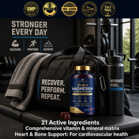 Permen Kunyah Magnesium Kompleks 21-in-1 (Glycinate, Citrate, Taurate) untuk Mendukung Kesehatan Jantung, Tulang, dan Otot, Suplemen Diet untuk Dewasa