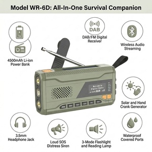 วิทยุฉุกเฉินไร้สาย DAB พรีเมียม 4500mAh พร้อมเครื่องชาร์จพลังงานแสงอาทิตย์แบบมือหมุน ไดนาโม ไฟฉาย LED สัญญาณเตือนภัย SOS อุปกรณ์เอาตัวรอด - Product Image 2