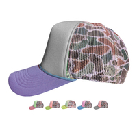 Casquettes Trucker Unisexe Personnalisables Vierge à 5 Panneaux, en Maille, avec Dos en Mousse, Imprimé Léopard Camouflage, et Chaînes en Corde Perforées, Vente en Gros