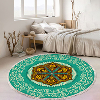 Tapis de salon ethnique religieux à pois, fabriqué à la machine, style rétro circulaire avec design à franges