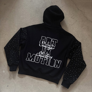 Oem Custom Screen Print Logo Rhinestone <b>Zip</b> <b>Up</b> Hoodie Rips Streetwear <b>Fleece</b> Zipper Hoodies For <b>Men</b> - Product Image 3