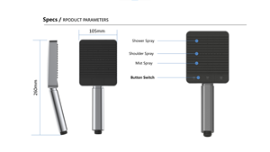 ระบบฝักบัวอาบน้ำ: แผงกริดลายเซ็น, ปุ่มควบคุม3โหมด, แรงดัน15Bar ปลอดภัย (ทำความสะอาดด้วยตนเอง ABS หัวฉีด - Product Image 4