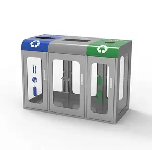 Openbare 3 Compartimenten Recycling Bin Luchthaven Transparante Prullenbak Metalen Heldere Vuilnisbak