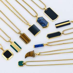 <span class=keywords><strong>Oro</strong></span> 18K in acciaio inox turchese collana pendente in opale in pietra naturale gioielli alla moda <span class=keywords><strong>Collier</strong></span> per gli uomini gioielli di alta qualità - Product Image 4