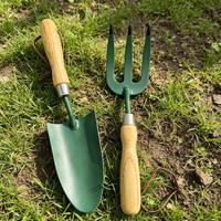 Mini-truelle à main en acier inoxydable durable, revêtement vert antirouille, poignée en bois courbée solide, pour jardinage et plantation sur balcon