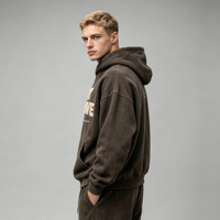 Survêtement à capuche avec logo imprimé en relief pour homme, jogging en molleton surdimensionné, polyester et coton épais, streetwear