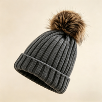 Bonnet tricoté personnalisé avec logo, pompon amovible, épais, pour femme, hiver, fausse fourrure de raton laveur, bonnet à pompon