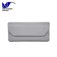 Étui à lunettes classique de couleur unie résistant à la pression et à l'abrasion, pochette portable en PU imperméable avec fermeture à pression