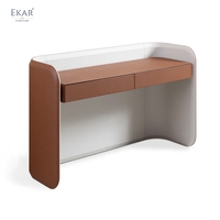 Table de toilette moderne de luxe en cuir, coiffeuse en bois, console de chambre incurvée, mobilier