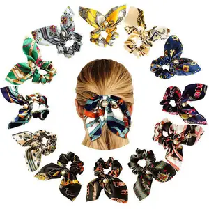 Chouchou avec oreilles de lapin pour femmes, 2 pièces, chouchou, nœud papillon en perles, porte-queue de cheval, accessoires élastiques pour cheveux