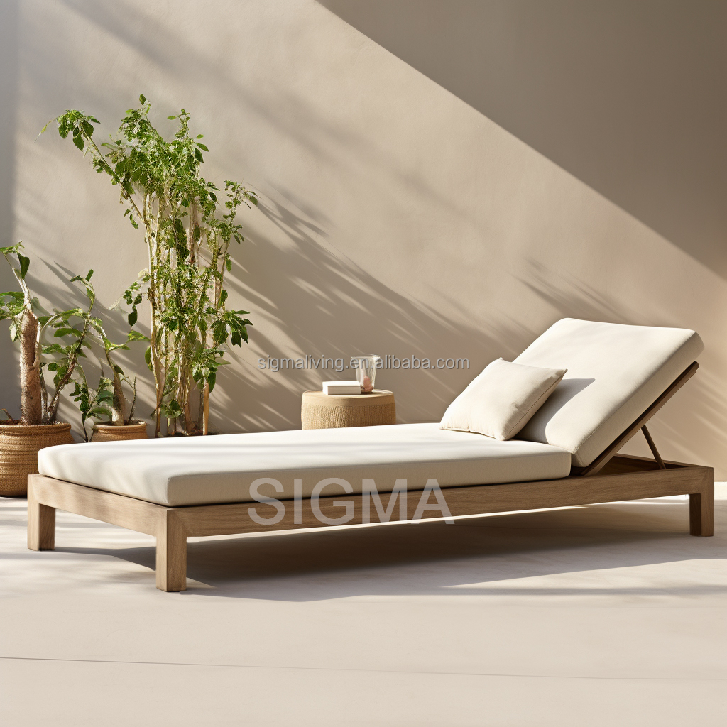 Factory Custom Garden Set Fabric All Weather Chaise Waterproof Outdoor Teak Wooden Sun Lounger