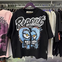 Kaos Pria Grosir Custom Streetwear Amerika, Atasan Lengan Pendek dengan Pola Cetak Gothic untuk Pria