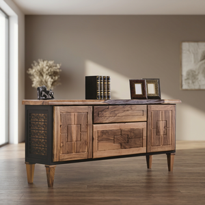 Aparador de Madera Maciza de Roble, Mueble Consola de Estilo Industrial Moderno con Cajones y Puertas Planas para Sala de Estar - Product Image 2