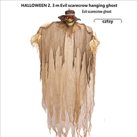Fantôme effrayant de Halloween à suspendre, 2,3 m, lumineux, avec détecteur de mouvement électrique, en tissu déchiré