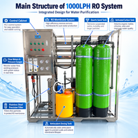 Usine de production d'eau pure 1000 LPH avec système de dosage de sable de quartz, charbon actif et anticalcaire
