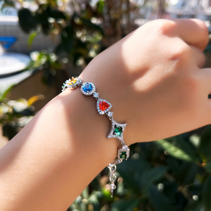 Bracelet ajustable pour femme avec logo personnalisé, serti de zircone cubique multicolore, style <span class=keywords><strong>halo</strong></span>, bracelet tennis multicolore avec service OEM - Product Image 4