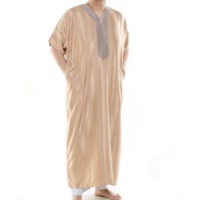 Nouveau Design Broderie Manches Courtes, Robe Traditionnelle Marocaine, Qamis Islamique Musulman Thobe Jalabiya Boubou pour Hommes