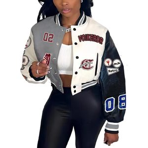 Blouson universitaire personnalisé 2026 pour femme, coupe courte, avec écussons, veste de printemps à manches longues et col rabattable tissé - Product Image 1